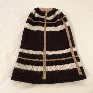 VINTAGE Unisex 1970s! Dark Brown, Tan and White Color Block Floppy Beanie Cap